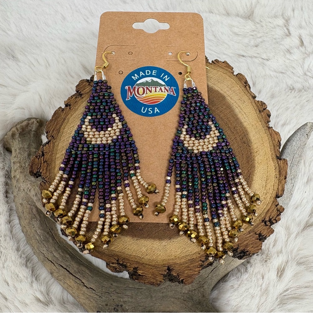 Beaded Fringe Moon Earrings - Picture 5 of 5